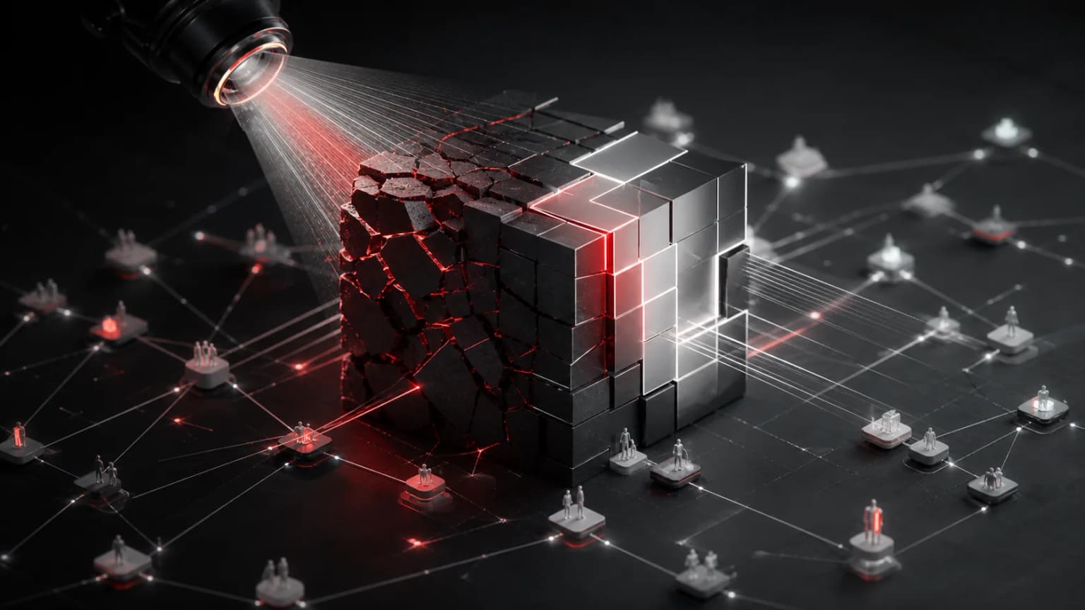 Un nucleo software danneggiato viene analizzato e ricostruito all'interno di una rete collaborativa