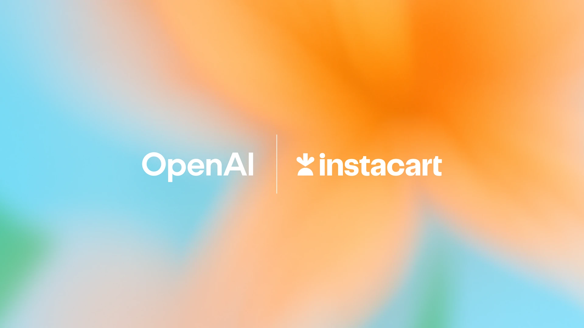 Loghi Instacart e OpenAI sovrapposti su sfondo astratto arancione, blu e verde